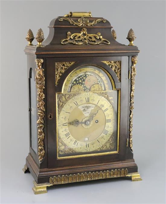 Francis Dorrell of London. A George III stained pearwood and ormolu repeating bracket clock, height 18.5in.